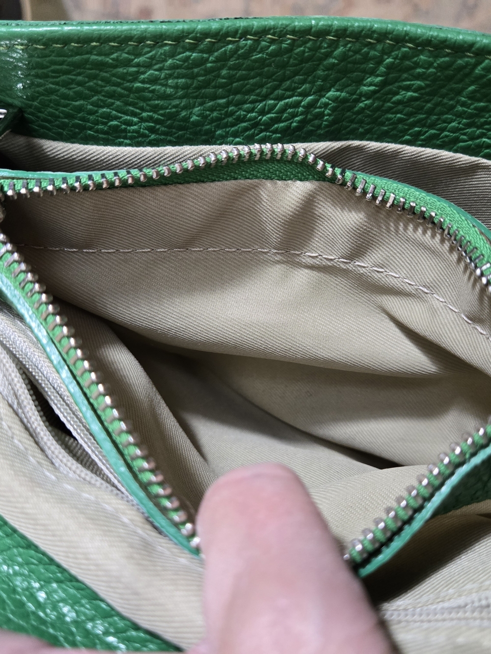 Italian Leather Crossbody Bag, Green Pebble & Croc Embossed, Artisan Made - Picture 10 of 12